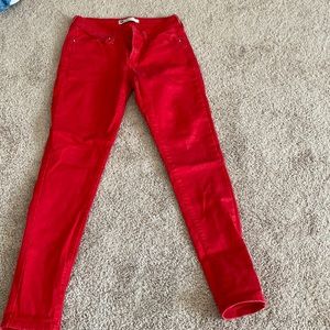 Red, skinny, levi jeans